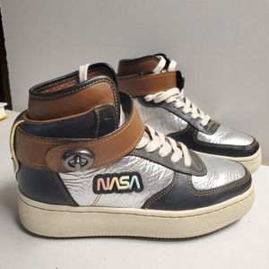 COACH c210 Nasa Patch Metallic High Top Sneakers Leather 5 6.5
